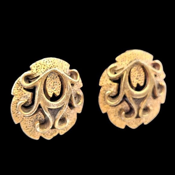 Vintage Gold-tone Clip-On Earrings Smooth & Textured Ornate Design 3/4" - Picture 3 of 5